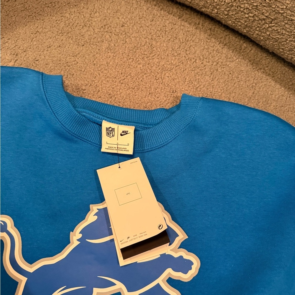Detroit Lions Nike Blue Oversized Color-Block Pullover Sweatshirt Size Large - Picture 5 of 9